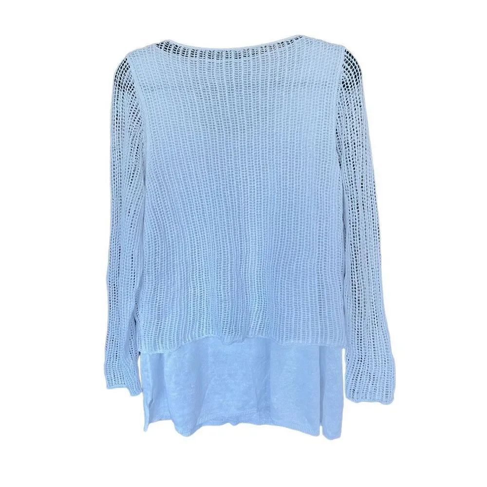 Eileen Fisher Womens Blue Long Sleeve Open Knit Pullover Sweater Size Medium